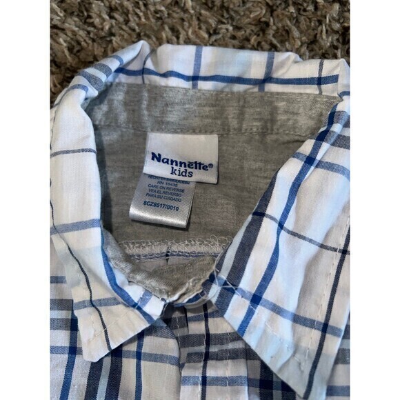 Nannette Kids white/blue plaid button‎ down boys shirt size 5 - Picture 2 of 6